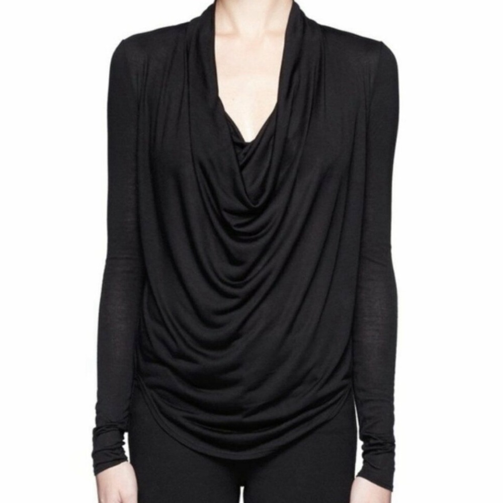 Helmut Lang Black Long Sleeve Draped Front Top Size P Never Worn